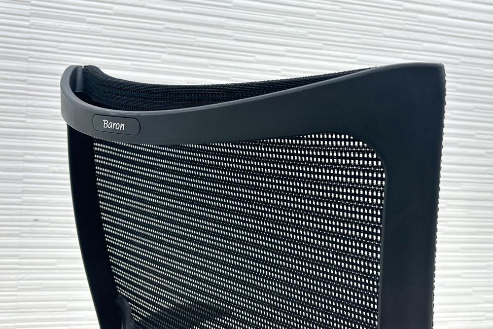 バロンチェア オカムラ 中古 OKAMURA Baron 中古オフィス家具 ポリッシュフレーム メッシュ ハイバック ランバーサポート ブラックの画像