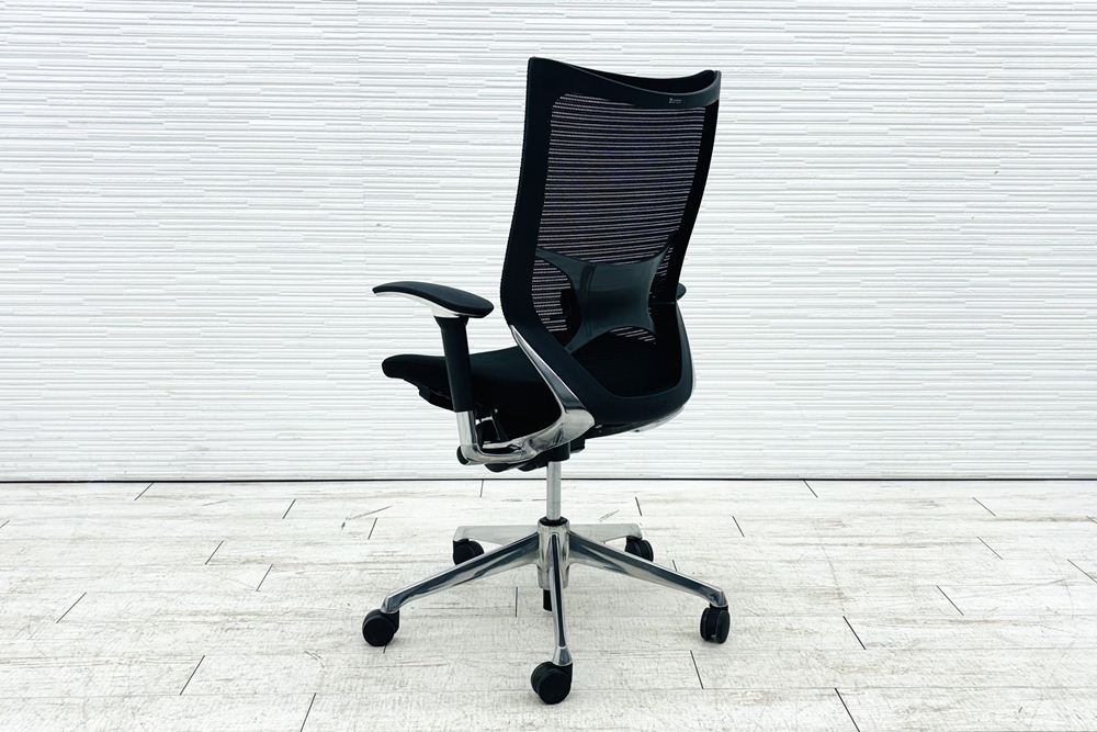バロンチェア オカムラ 中古 OKAMURA Baron 中古オフィス家具 ポリッシュフレーム メッシュ ハイバック ランバーサポート ブラックの画像
