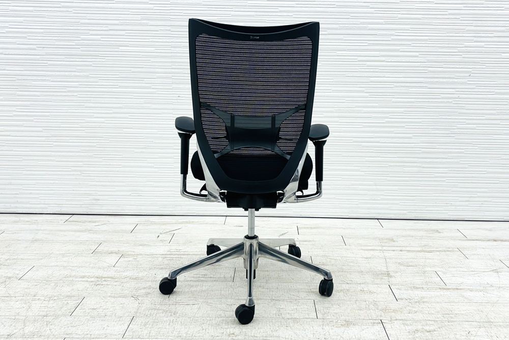 バロンチェア オカムラ 中古 OKAMURA Baron 中古オフィス家具 ポリッシュフレーム メッシュ ハイバック ランバーサポート ブラックの画像