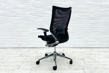 バロンチェア オカムラ 中古 OKAMURA Baron 中古オフィス家具 ポリッシュフレーム メッシュ ハイバック ランバーサポート ブラックの画像