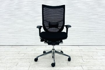 バロンチェア オカムラ 中古 OKAMURA Baron 中古オフィス家具 ポリッシュフレーム メッシュ ハイバック ランバーサポート ブラックの画像
