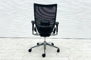 バロンチェア オカムラ 中古 OKAMURA Baron 中古オフィス家具 ポリッシュフレーム メッシュ ハイバック ランバーサポート ブラックの画像