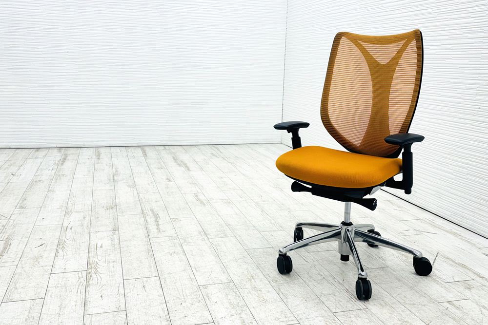 オカムラ サブリナチェア スタンダード 中古 2014年製 ハイバック 可動肘 中古オフィス家具 アジャストアーム OKAMURA Sabrina オレンジの画像