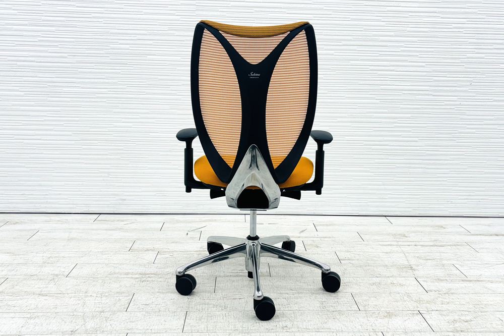オカムラ サブリナチェア スタンダード 中古 2014年製 ハイバック 可動肘 中古オフィス家具 アジャストアーム OKAMURA Sabrina オレンジの画像