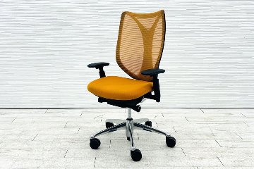 オカムラ サブリナチェア スタンダード 中古 2014年製 ハイバック 可動肘 中古オフィス家具 アジャストアーム OKAMURA Sabrina オレンジの画像