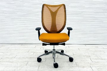 オカムラ サブリナチェア スタンダード 中古 2014年製 ハイバック 可動肘 中古オフィス家具 アジャストアーム OKAMURA Sabrina オレンジの画像