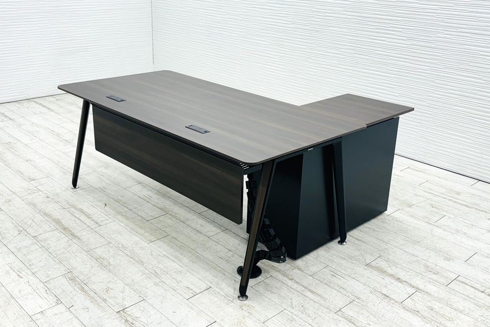 オカムラ プリシード PRECEDE L型デスク 中古 ワゴン付き エグゼクティブデスク 高級デスク 中古オフィス家具の画像