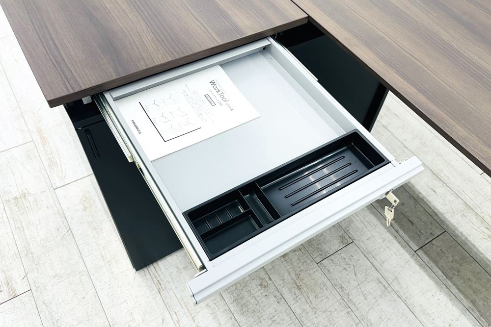 オカムラ プリシード PRECEDE L型デスク 中古 ワゴン付き エグゼクティブデスク 高級デスク 中古オフィス家具の画像