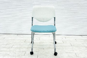 オカムラ ルナチェア 中古 肘無 Runa ミーティングチェア ネスティングチェア 会議椅子 中古オフィス家具 81S1AA セージの画像