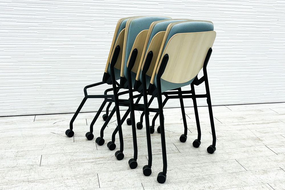 オカムラ ライブス ネスティングチェア 中古 【4脚セット】 Lives Nesting Chair ミーティングチェア 会議椅子 中古オフィス家具 セージの画像