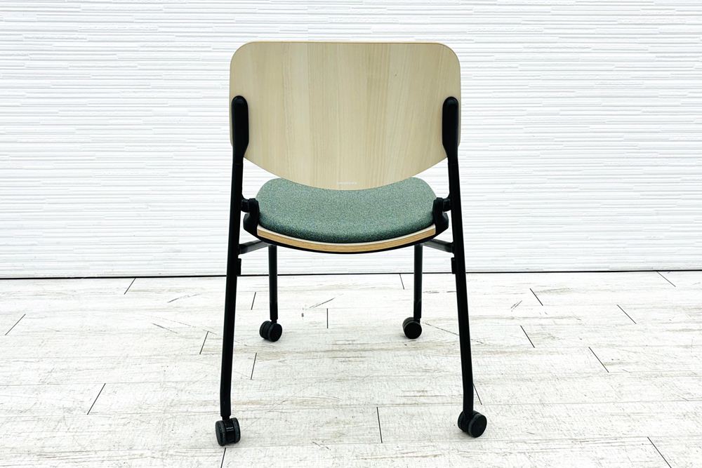 オカムラ ライブス ネスティングチェア 中古 【4脚セット】 Lives Nesting Chair ミーティングチェア 会議椅子 中古オフィス家具 ダークグリーンの画像
