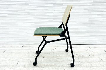 オカムラ ライブス ネスティングチェア 中古 【4脚セット】 Lives Nesting Chair ミーティングチェア 会議椅子 中古オフィス家具 ダークグリーンの画像