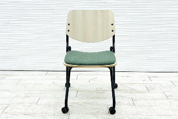 オカムラ ライブス ネスティングチェア 中古 【4脚セット】 Lives Nesting Chair ミーティングチェア 会議椅子 中古オフィス家具 ダークグリーンの画像