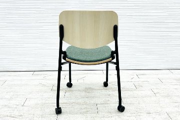 オカムラ ライブス ネスティングチェア 中古 【4脚セット】 Lives Nesting Chair ミーティングチェア 会議椅子 中古オフィス家具 ダークグリーンの画像
