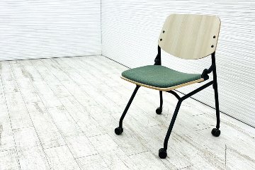 オカムラ ライブス ネスティングチェア 中古 Lives Nesting Chair ミーティングチェア 会議椅子 中古オフィス家具 ダークグリーンの画像