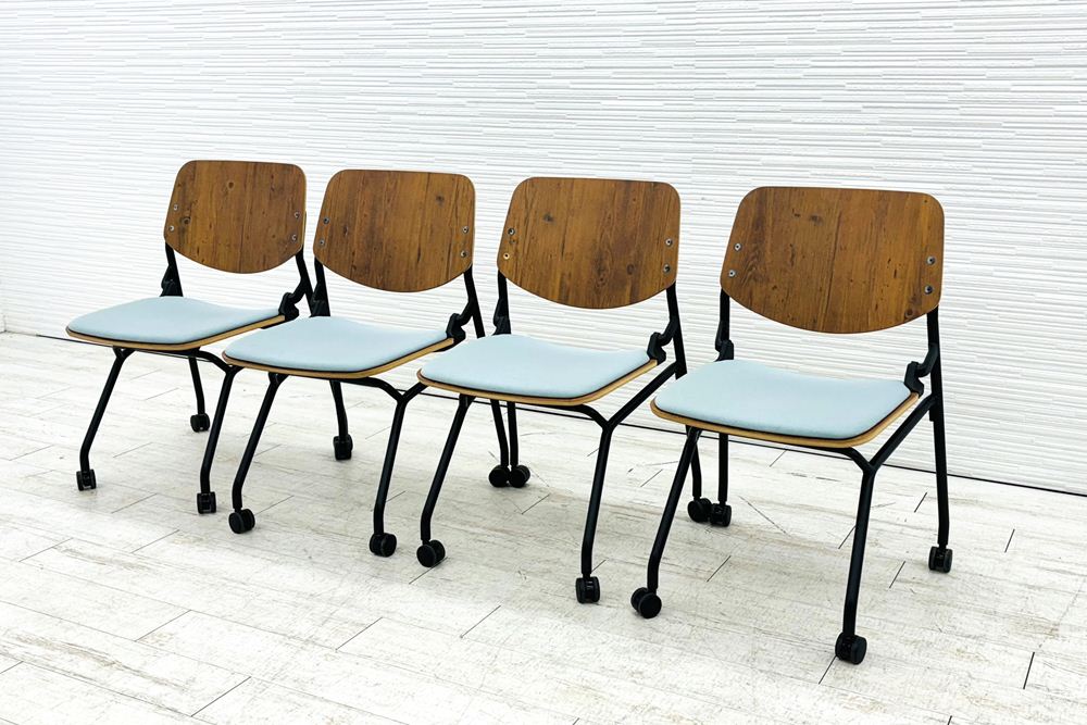 オカムラ ライブス ネスティングチェア 中古 【4脚セット】 Lives Nesting Chair ミーティングチェア 会議椅子 中古オフィス家具 セージの画像