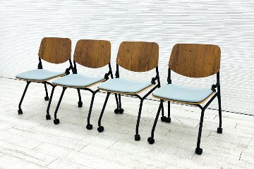 オカムラ ライブス ネスティングチェア 中古 【4脚セット】 Lives Nesting Chair ミーティングチェア 会議椅子 中古オフィス家具 セージの画像