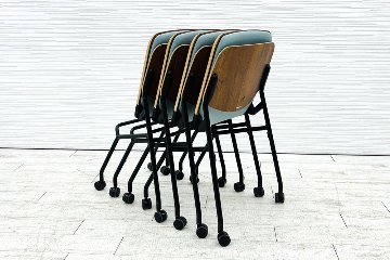 オカムラ ライブス ネスティングチェア 中古 【4脚セット】 Lives Nesting Chair ミーティングチェア 会議椅子 中古オフィス家具 セージの画像