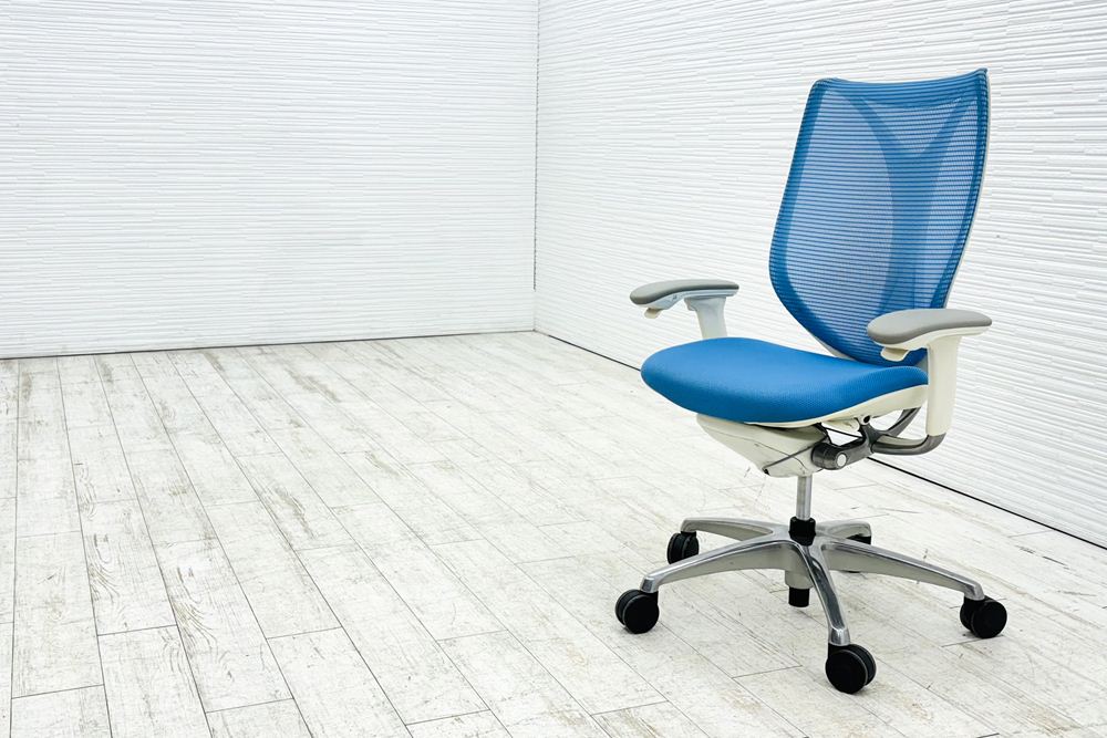 オカムラ サブリナチェア 中古 スマートオペレーション ハイバック 中古オフィス家具 Sabrina Smart Operation アクアブルーの画像