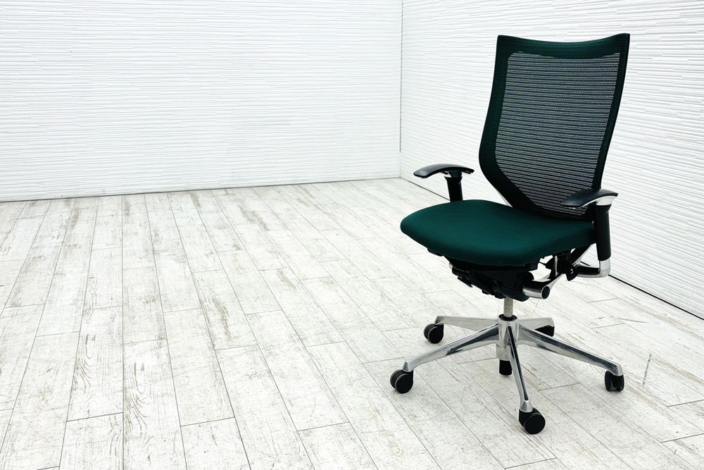 バロンチェア 中古 オカムラ OKAMURA Baron 可動肘 ハイバック ポリッシュフレーム 中古オフィス家具 座クッションの画像