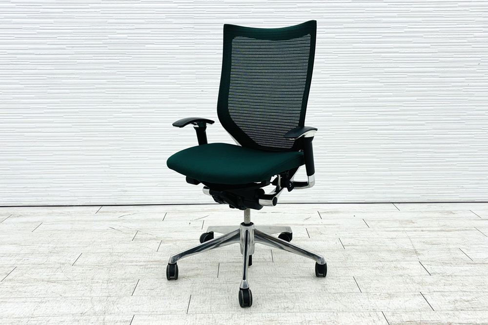 バロンチェア 中古 オカムラ OKAMURA Baron 可動肘 ハイバック ポリッシュフレーム 中古オフィス家具 座クッションの画像