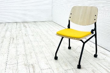 オカムラ ライブス ネスティングチェア 中古 Lives Nesting Chair ミーティングチェア 会議椅子 中古オフィス家具 イエローの画像