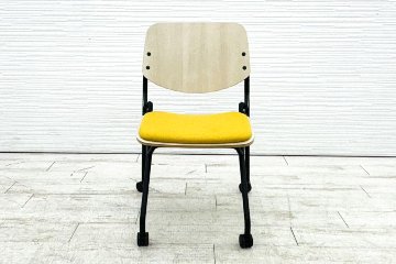 オカムラ ライブス ネスティングチェア 中古 Lives Nesting Chair ミーティングチェア 会議椅子 中古オフィス家具 イエローの画像