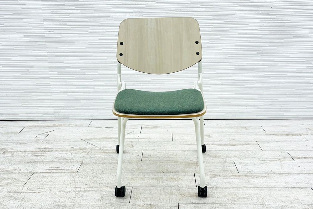 オカムラ ライブス ネスティングチェア 中古 Lives Nesting Chair ミーティングチェア 会議椅子 中古オフィス家具 ダークグリーンの画像
