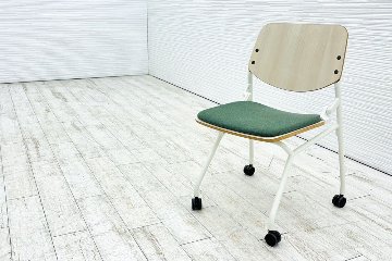 オカムラ ライブス ネスティングチェア 中古 Lives Nesting Chair ミーティングチェア 会議椅子 中古オフィス家具 ダークグリーンの画像