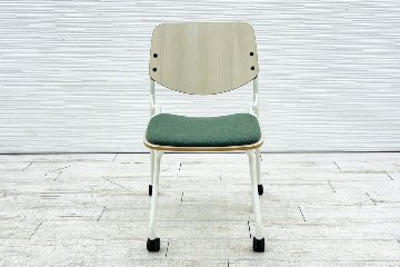 オカムラ ライブス ネスティングチェア 中古 Lives Nesting Chair ミーティングチェア 会議椅子 中古オフィス家具 ダークグリーンの画像