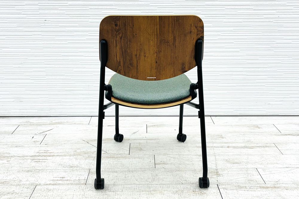 オカムラ ライブス ネスティングチェア 中古 Lives Nesting Chair ミーティングチェア 会議椅子 中古オフィス家具 ダークグリーンの画像