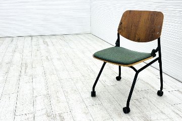 オカムラ ライブス ネスティングチェア 中古 Lives Nesting Chair ミーティングチェア 会議椅子 中古オフィス家具 ダークグリーンの画像