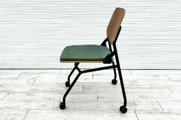 オカムラ ライブス ネスティングチェア 中古 Lives Nesting Chair ミーティングチェア 会議椅子 中古オフィス家具 ダークグリーンの画像
