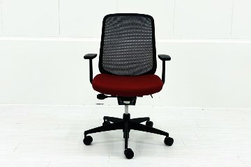 コクヨ シロッコチェア 中古 Scirocco(シロッコ)シリーズ 固定肘 KOKUYO 中古オフィス家具 背/ブラック 座/レッドの画像