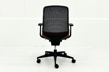 コクヨ シロッコチェア 中古 Scirocco(シロッコ)シリーズ 固定肘 KOKUYO 中古オフィス家具 背/ブラック 座/レッドの画像