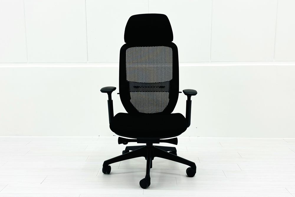 オカムラ シルフィーチェア 中古 2019年製 エクストラハイバック 可動肘 OKAMURA Sylphy 中古オフィス家具 ブラックの画像