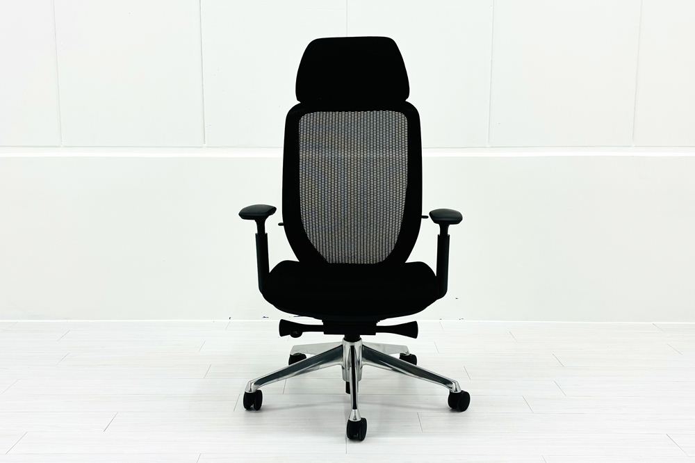 オカムラ シルフィーチェア 中古 2019年製 エクストラハイバック ヘッドレスト付 可動肘 OKAMURA Sylphy 中古オフィス家具 ブラックの画像