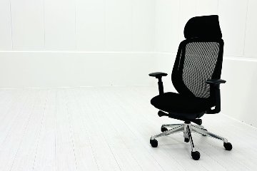 オカムラ シルフィーチェア 中古 2019年製 エクストラハイバック ヘッドレスト付 可動肘 OKAMURA Sylphy 中古オフィス家具 ブラックの画像