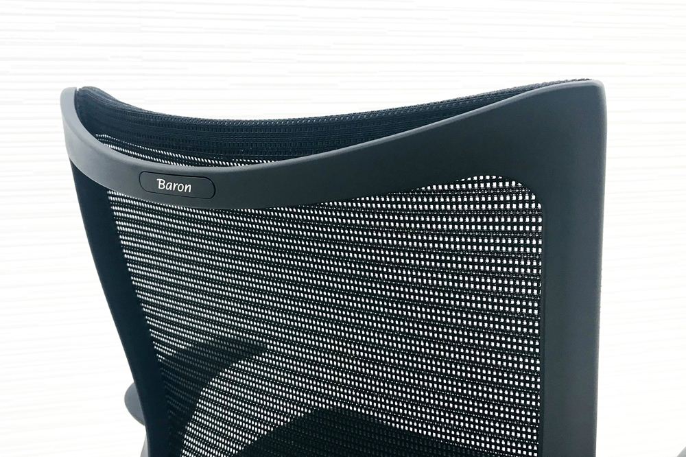バロンチェア オカムラ 中古 ローバック OKAMURA Baron シルバーフレーム メッシュ 可動肘 中古オフィス家具 ブラックの画像