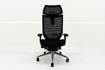 バロンチェア 中古 オカムラ エクストラハイバック メッシュ 可動肘 高機能チェア 中古オフィス家具 可動ヘッドレスト ブラックの画像