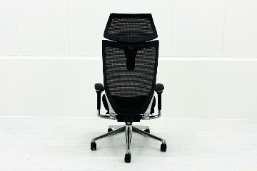 バロンチェア 中古 オカムラ エクストラハイバック メッシュ 可動肘 高機能チェア 中古オフィス家具 可動ヘッドレスト ブラックの画像