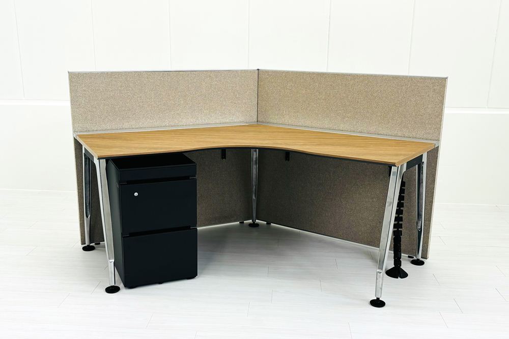 コクヨ サイビ SAIBI ブーメランデスク 中古 3段ワゴン付 120° 幅1200 中古オフィス家具 1200/740/720の画像