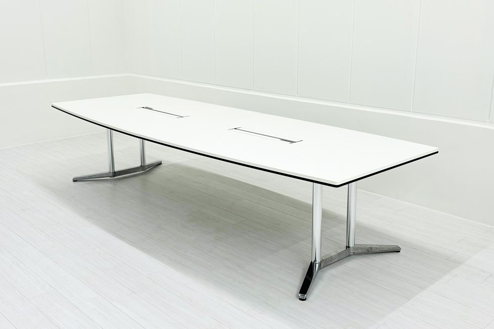 オカムラ ラティオ 中古 幅3200 大型会議テーブル RATIO ミーティングテーブル 舟形天板 中古オフィス家具 3200/1200/720の画像