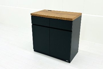 オカムラ アルトピアッツァ キッチンキャビネット カフェキャビネット 中古 幅900 電源コンセント付き 中古オフィス家具 ブラック 900/520/890の画像