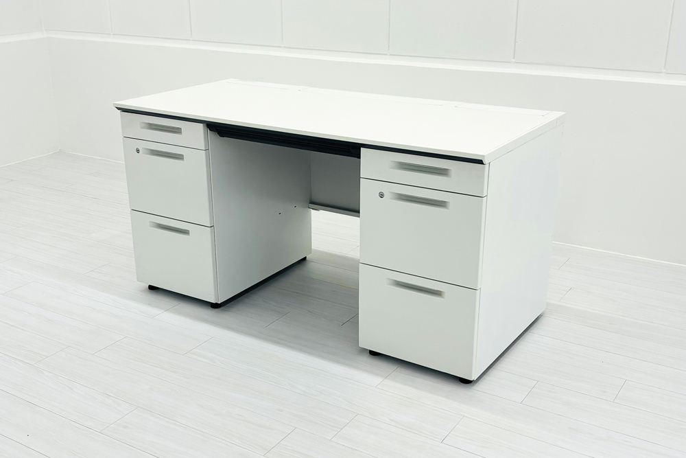 【4台セット】 コクヨ is 中古 両袖デスク 両袖机 中古事務机 中古オフィス家具 ホワイト 1400/650/720の画像