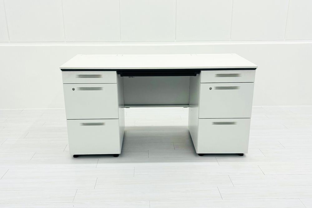 【4台セット】 コクヨ is 中古 両袖デスク 両袖机 中古事務机 中古オフィス家具 ホワイト 1400/650/720の画像