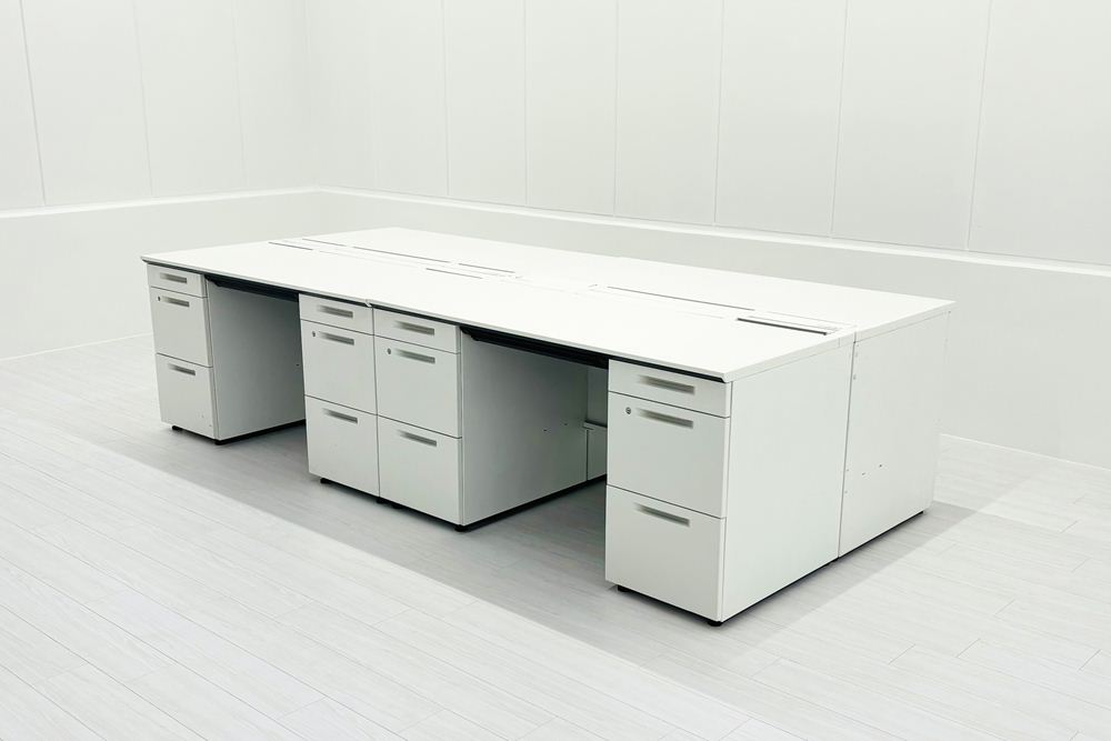 【4台セット】 コクヨ is 中古 両袖デスク 両袖机 中古事務机 中古オフィス家具 ホワイト 1400/650/720の画像