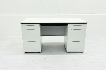 【4台セット】 コクヨ is 中古 両袖デスク 両袖机 中古事務机 中古オフィス家具 ホワイト 1400/650/720の画像