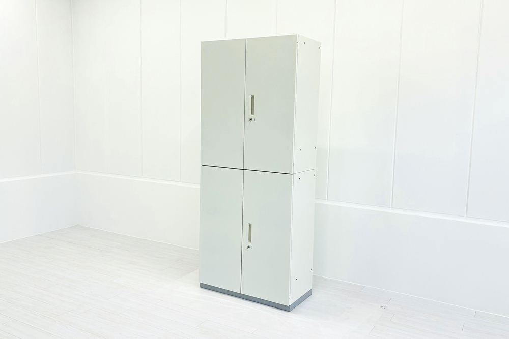 【上下セット】 両開き書庫 3段両開き書庫 中古 プラス ホワイト キャビネット 中古オフィス家具 900/450/2150の画像