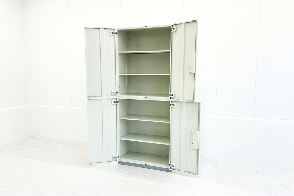 【上下セット】 両開き書庫 3段両開き書庫 中古 プラス ホワイト キャビネット 中古オフィス家具 900/450/2150の画像